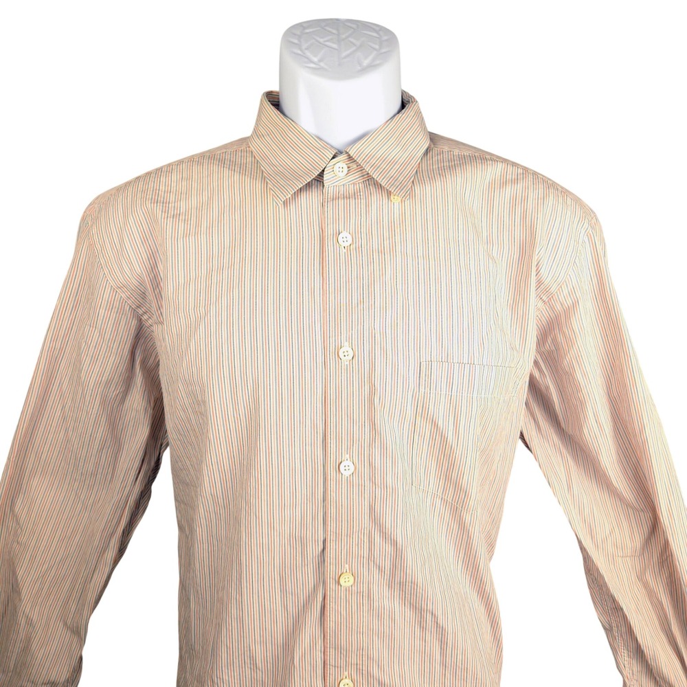 Ermenegildo Zegna Mens XL Button Down Shirt Orange Blue Micro Stripe Long Sleeve